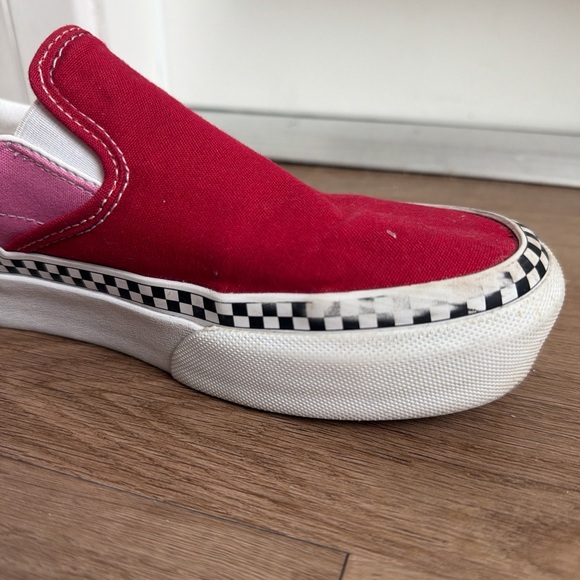 Vans Red & Pink Platform Slip-On Sneakers with Checkered Accent - Picture 7 of 8